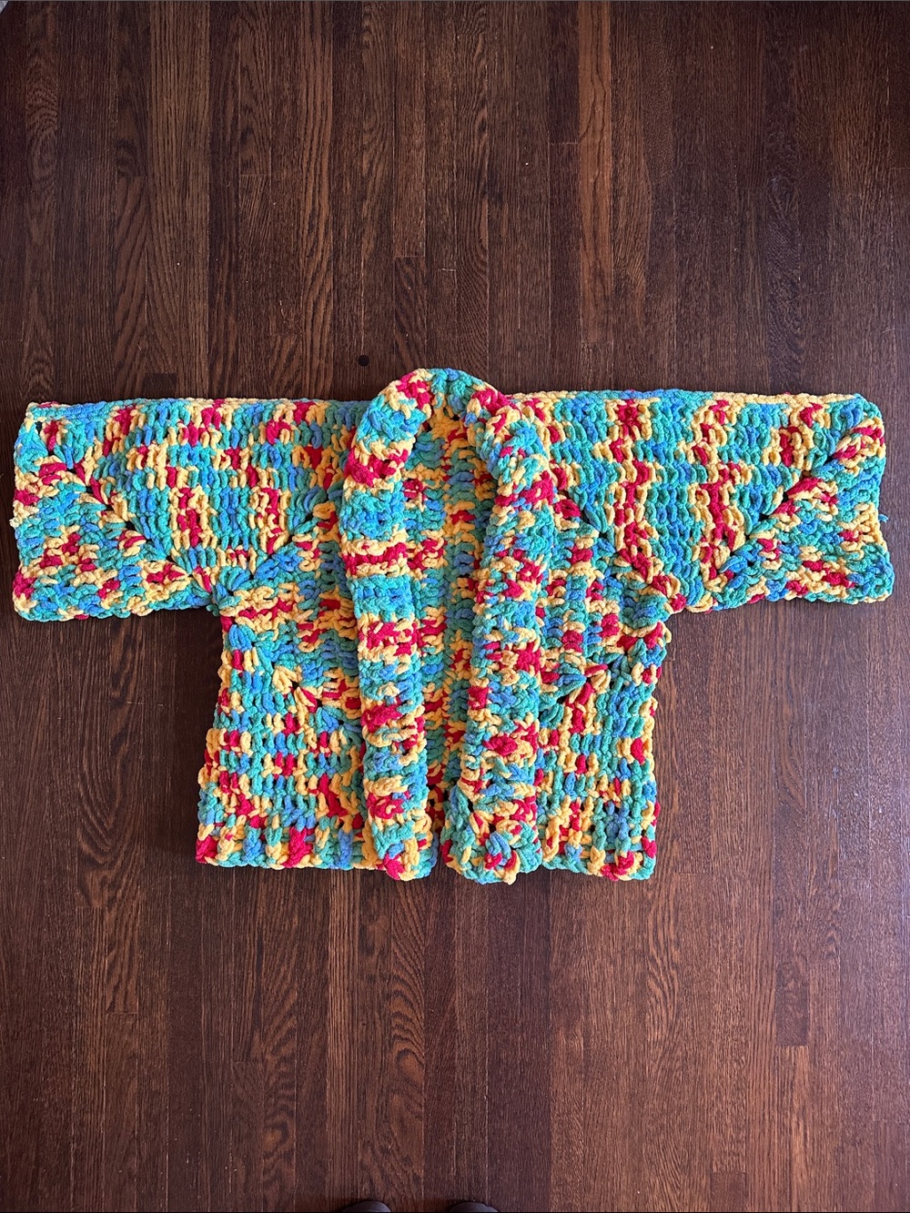 Handmade Multicolor Chunky Oversized Crochet Crop Cardigan Sweater Size Small